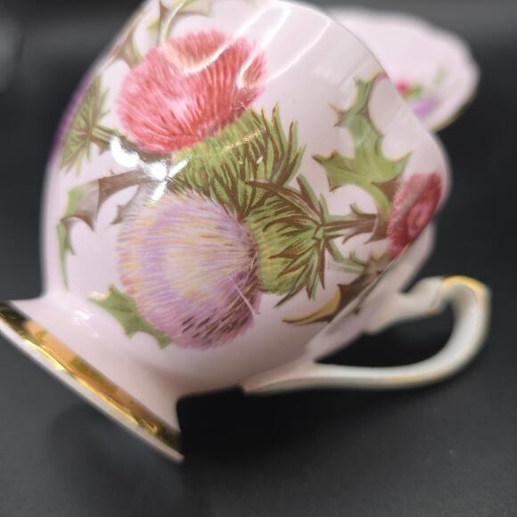 Vintage Queen’s Rosina Thistle Teacup and Saucer Set Gold Trim England - Picture 7 of 11